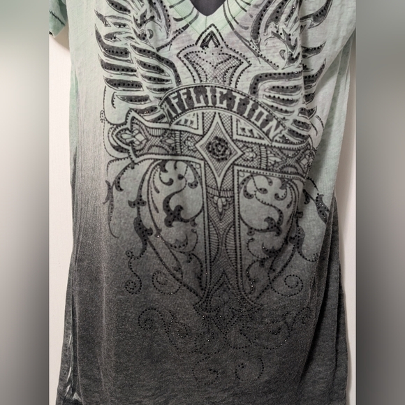 Women's NWT Affliction Mathilda Burnout V Neck T-Shirt Light Green Size XL - Picture 7 of 9